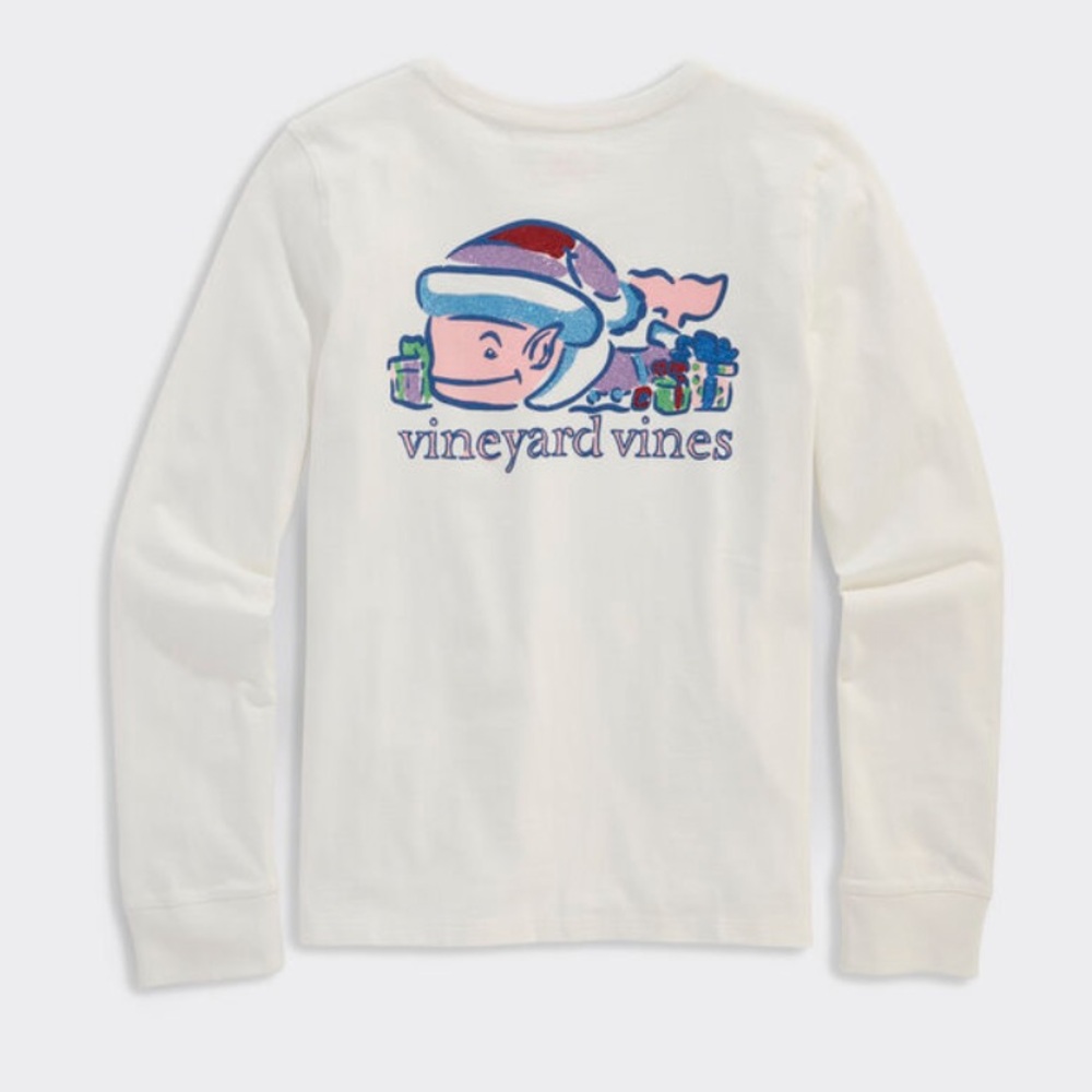 🆕🐳VINEYARD VINES GIRLS WATERCOLOR ELF WHALE LONG-SLEEVE TEE
